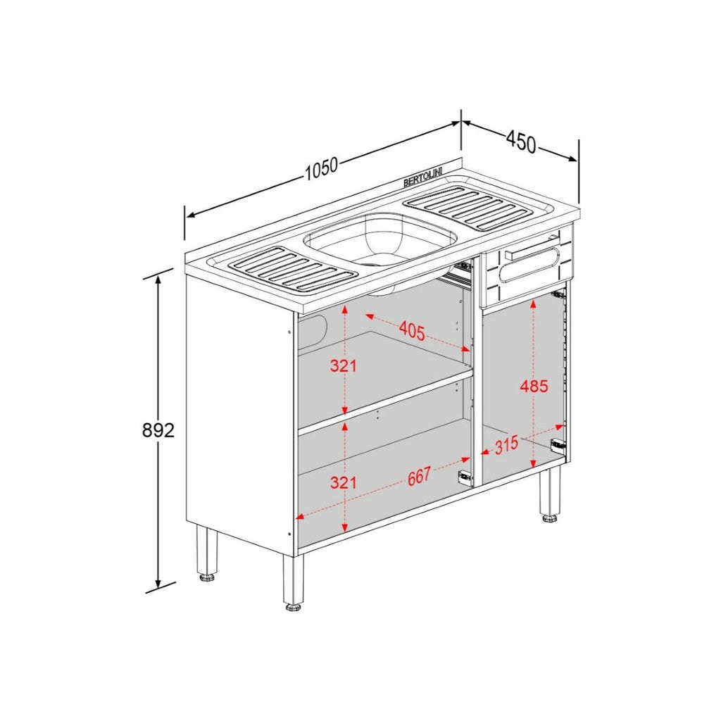 Balcão de Cozinha em Aço com Pia 3 Portas 1 Gaveta Múltipla Bertolini