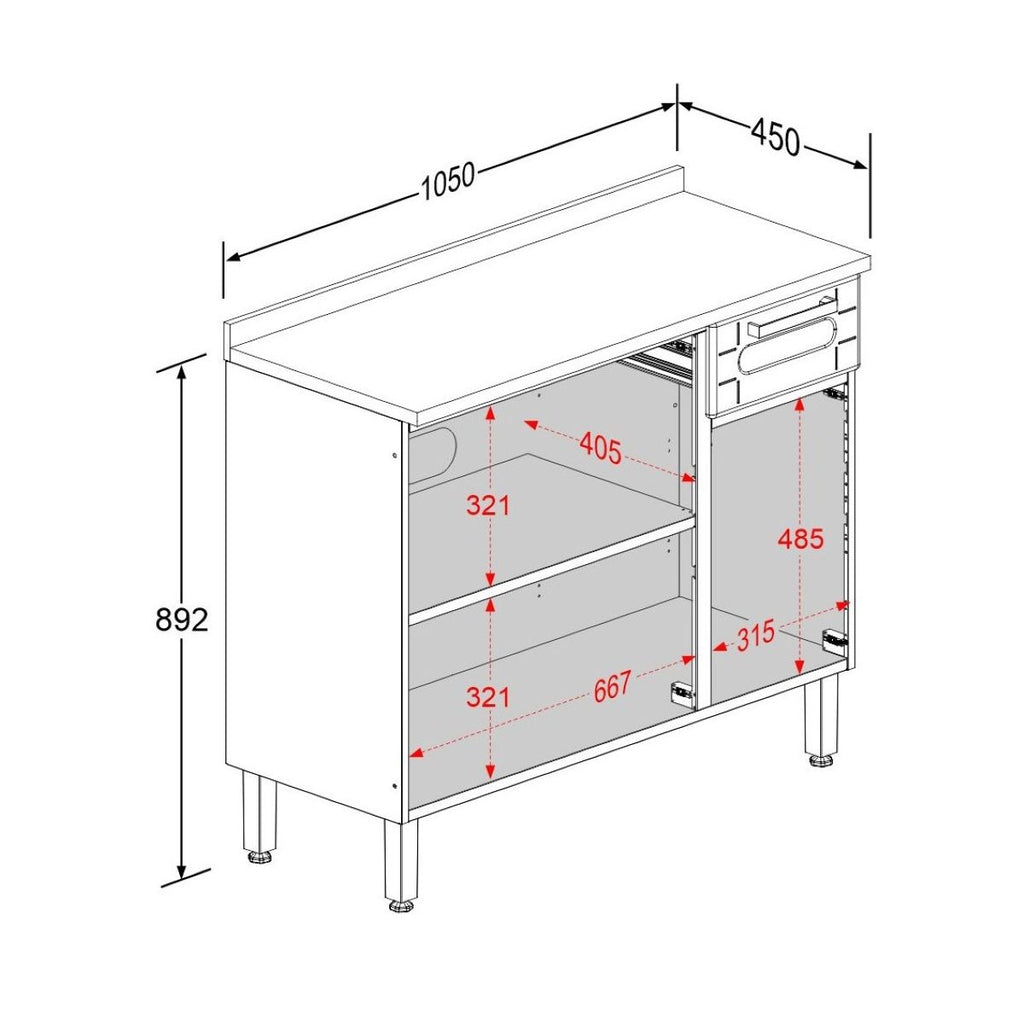 Balcão de Cozinha em Aço com Tampo 3 Portas 1 Gaveta Múltipla Bertolini