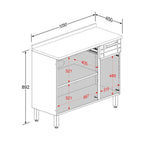 Balcão de Cozinha em Aço com Tampo 3 Portas 1 Gaveta Múltipla Bertolini