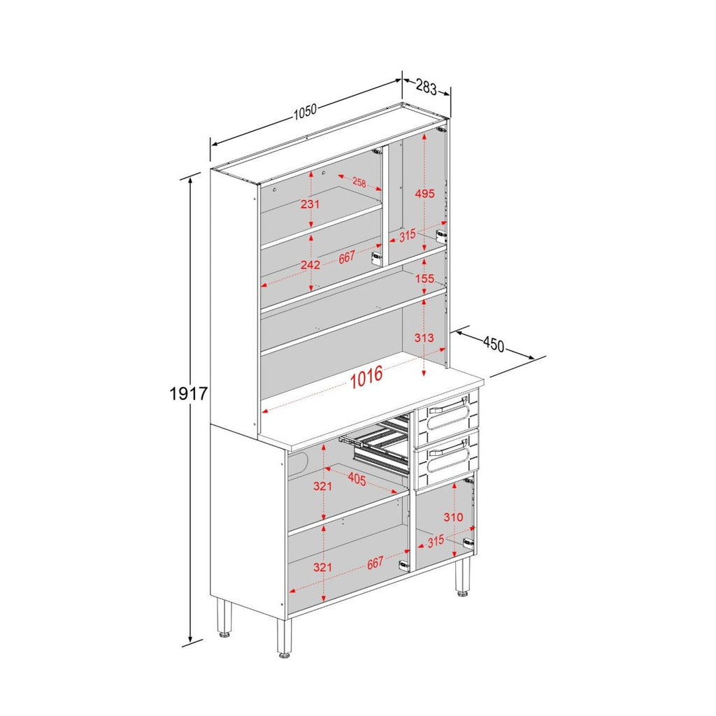 Cozinha de Aço Compacta 6 Portas 2 Vidros Múltipla Bertolini