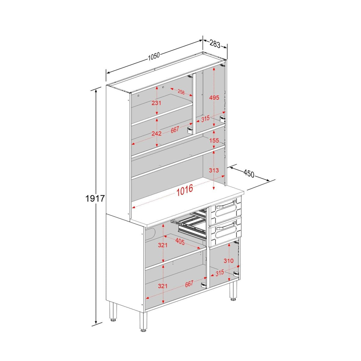 Cozinha de Aço Compacta 6 Portas 2 Vidros Múltipla Bertolini