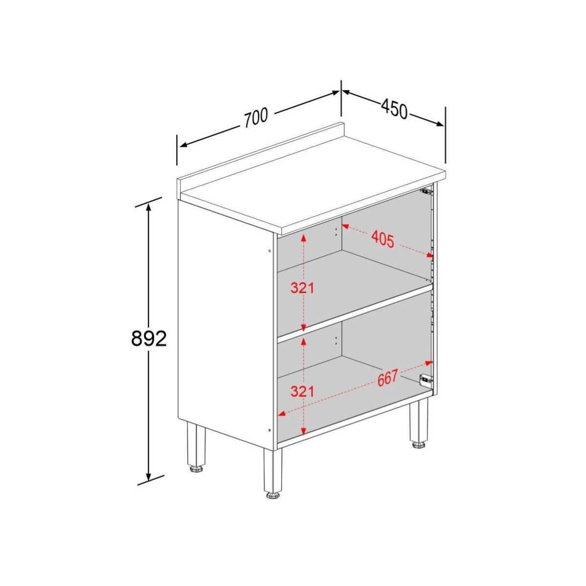 Balcão de Cozinha em Aço 70cm 2 Portas Múltipla Bertolini