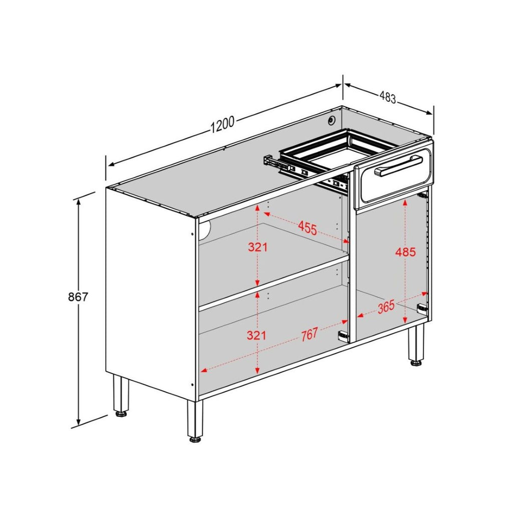 Balcão de Cozinha em Aço 3 Portas 1 Gaveta Gourmet Bertolini