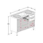 Balcão de Cozinha em Aço com Pia 3 Portas 2 Gavetas Gourmet Bertolini