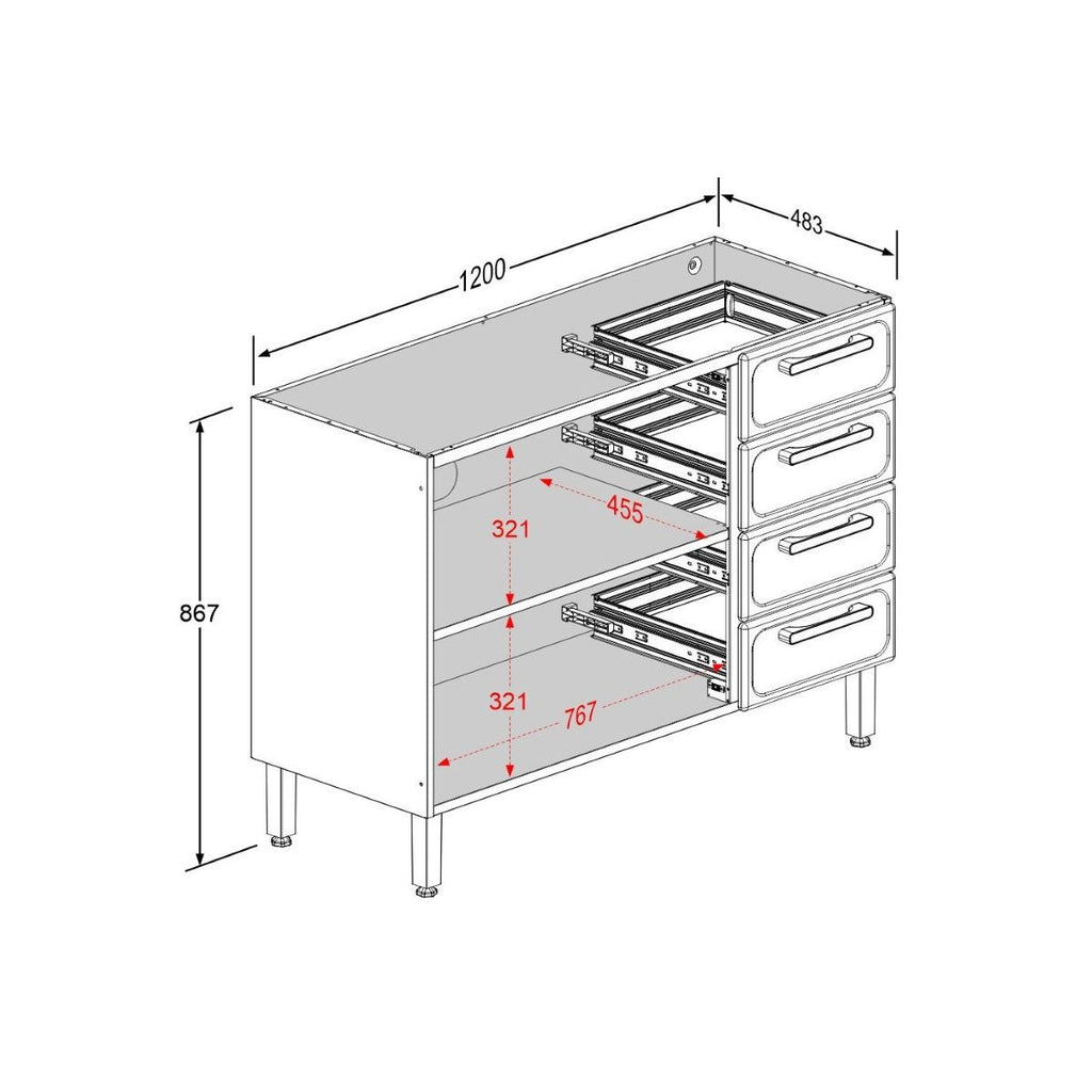 Balcão de Cozinha em Aço 2 Portas 4 Gavetas Gourmet Bertolini