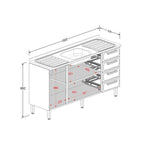 Balcão de Cozinha em Aço com Pia 3 Portas e 4 Gavetas Bella Bertolini