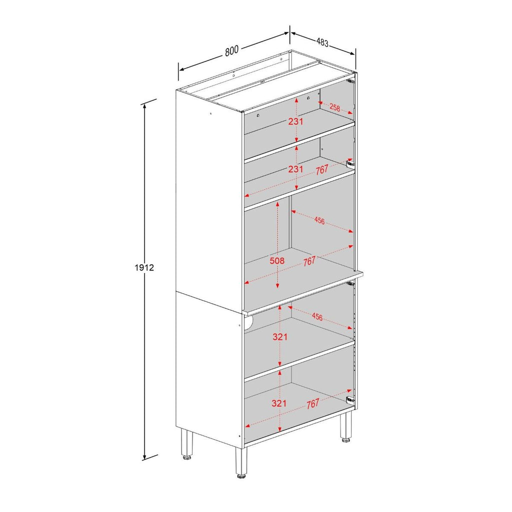 Armário de Cozinha em Aço para Forno 4 Portas Estilo Bertolini