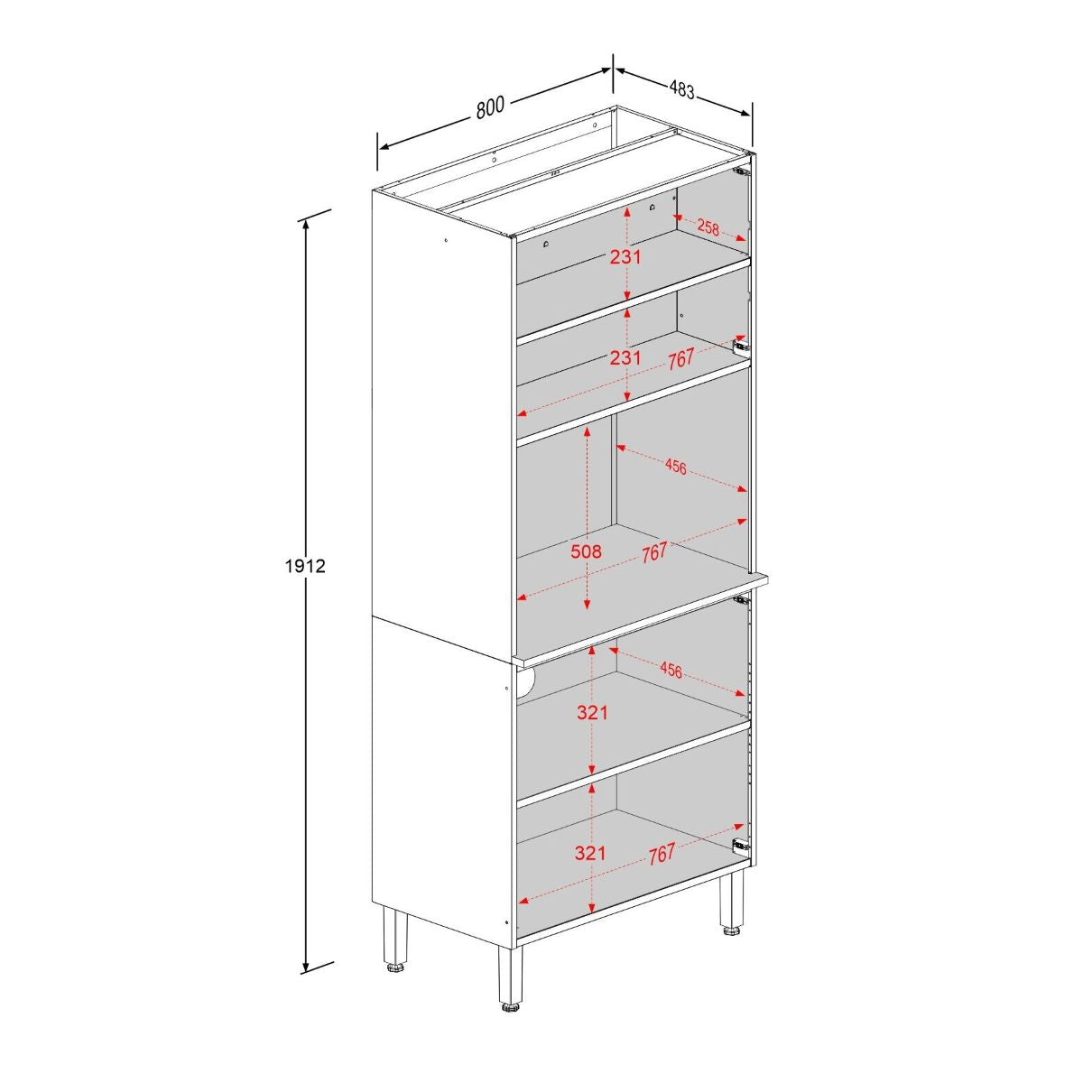 Armário de Cozinha em Aço para Forno 4 Portas Estilo Bertolini