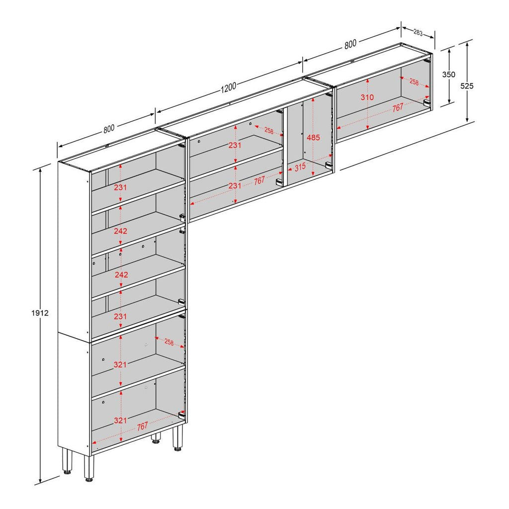 Cozinha de Aço Compacta 3 Peças Estilo Bertolini