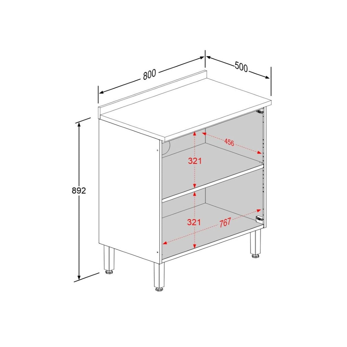 Balcão de Cozinha em Aço com Tampo 2 Portas Gourmet Bertolini