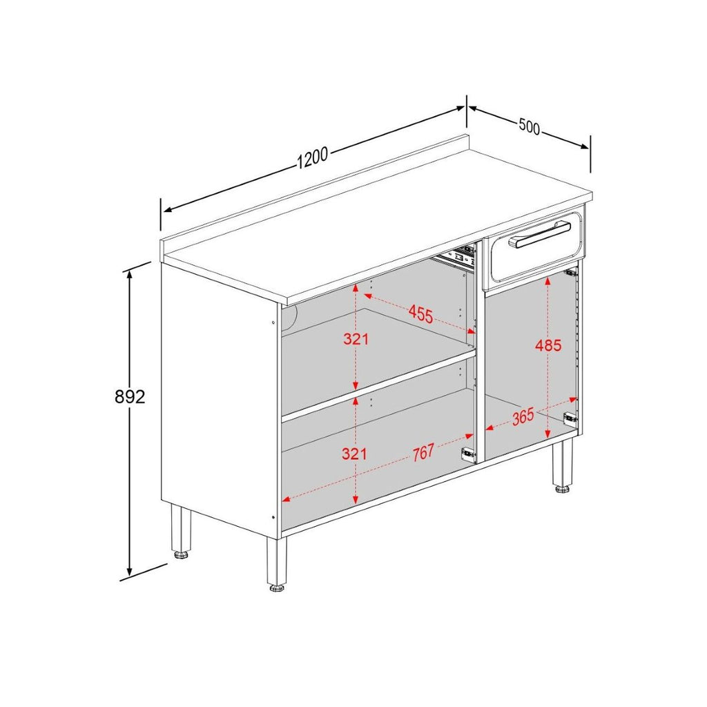 Balcão de Cozinha em Aço com Tampo 3 Portas e 1 Gaveta Gourmet Bertolini