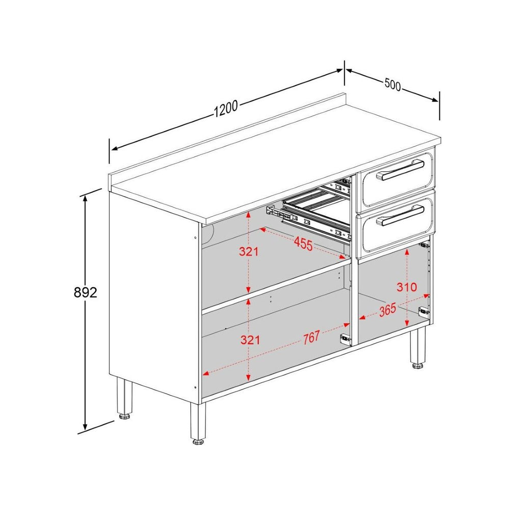 Balcão de Cozinha em Aço com Tampo 3 Portas 2 Gavetas Estilo Bertolini