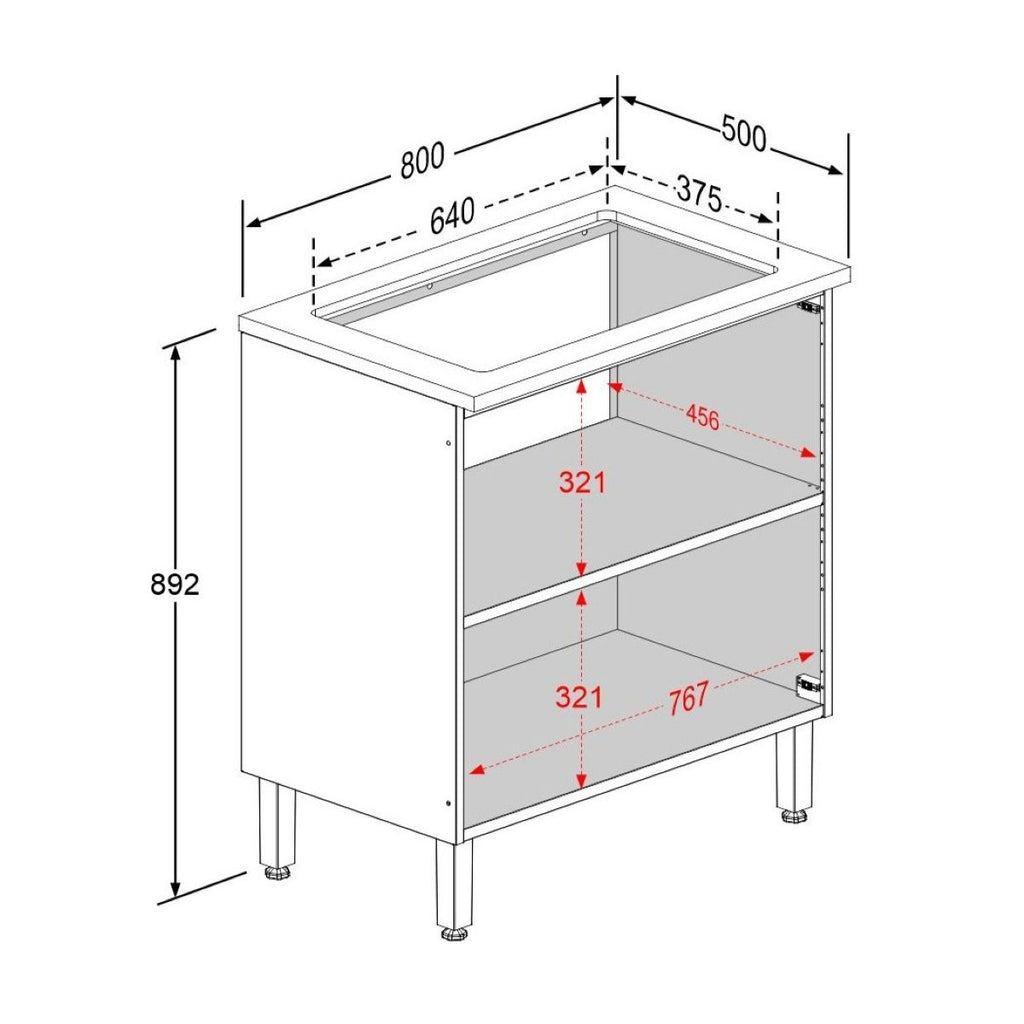 Balcão de Cozinha em Aço para Cooktop 2 Portas Gourmet Bertolini