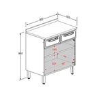 Balcão de Cozinha em Aço com Tampo 2 Portas 2 Gavetas Estilo Bertolini