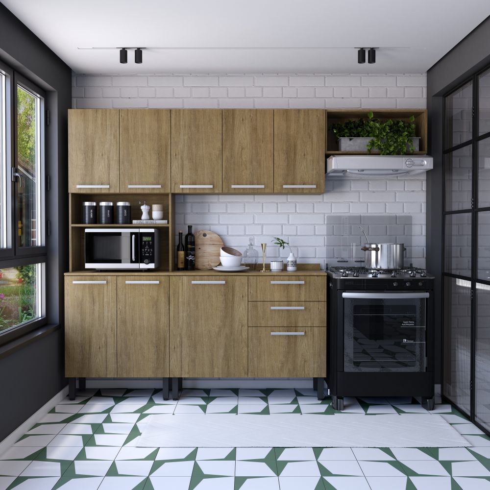 Cozinha Completa em Madeira 9 Portas 2 Gavetas Samba Bertolini