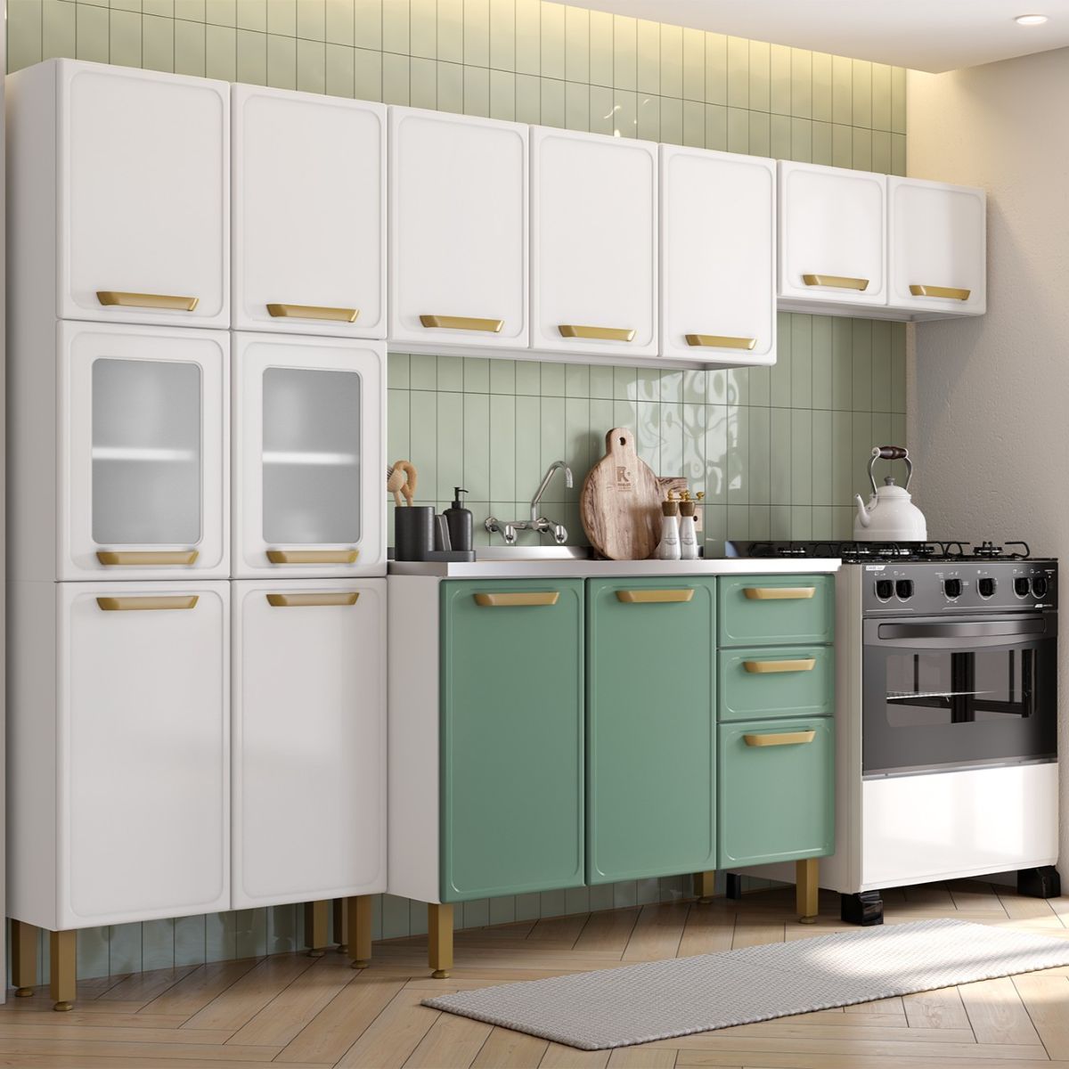 Cozinha Completa em Aço com Pia 14 Portas 2 Gavetas Bella Bertolini