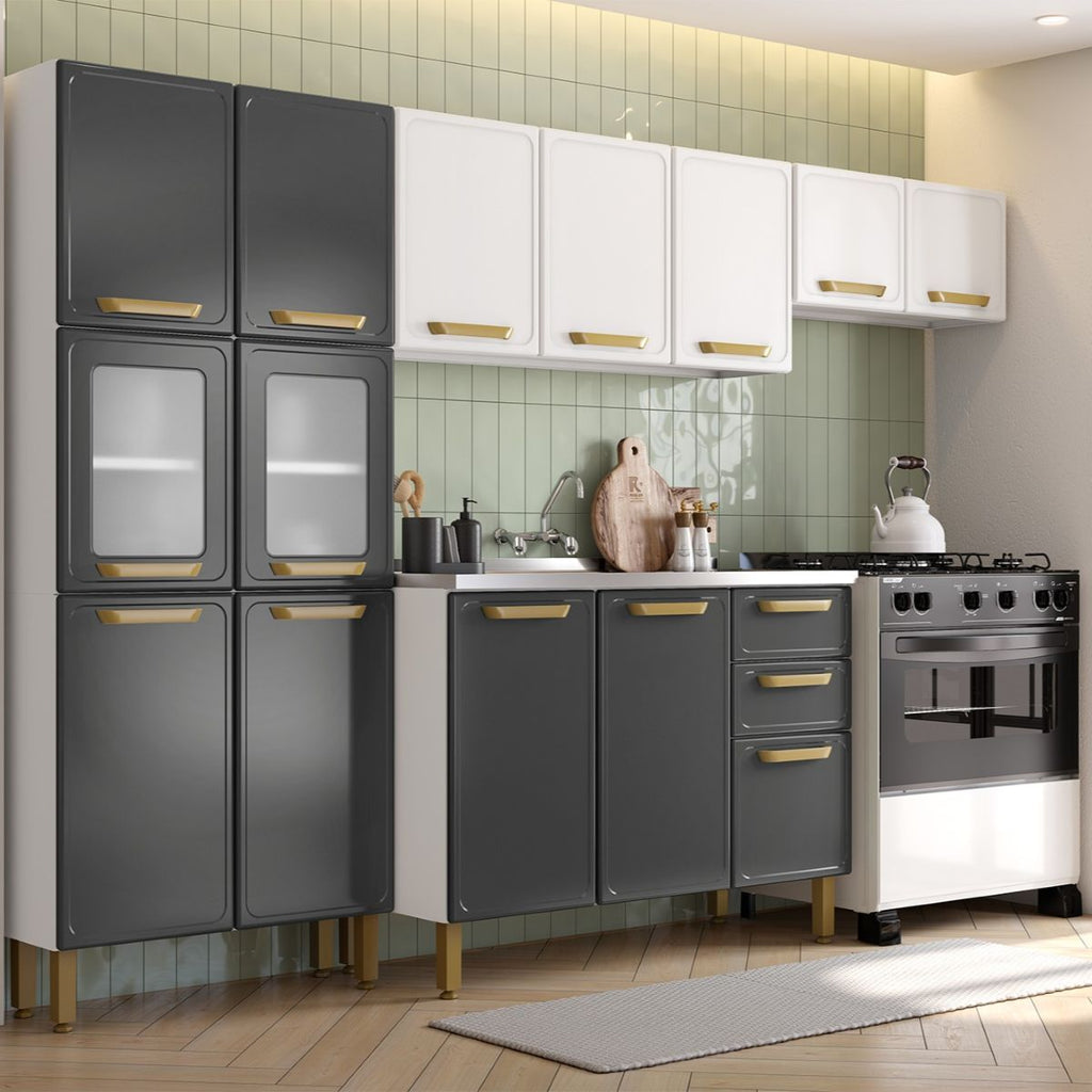 Cozinha Completa em Aço com Pia 2 Gavetas 14 Portas Bella Bertolini