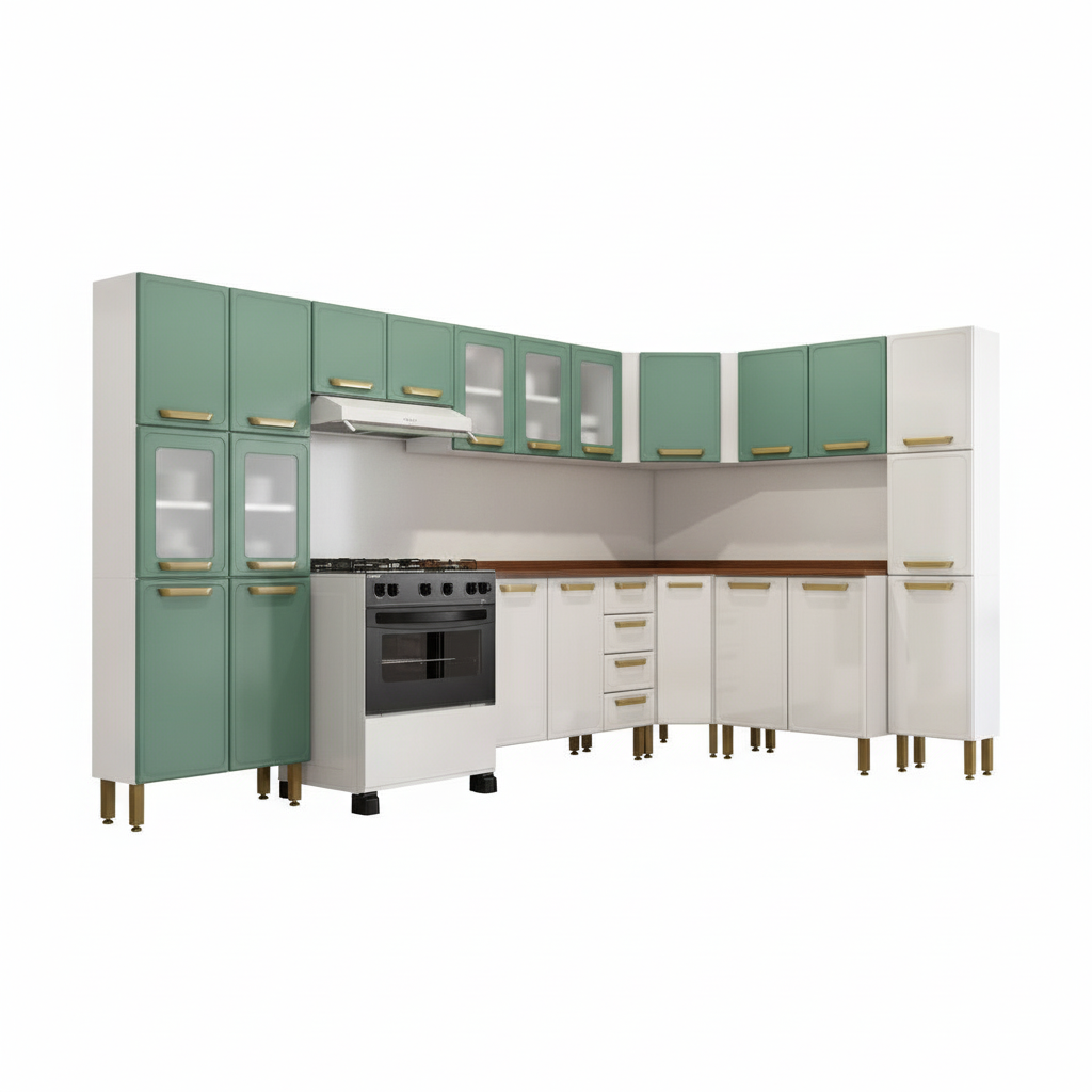 Cozinha Completa de Canto em Aço 9 Peças Bella Bertolini