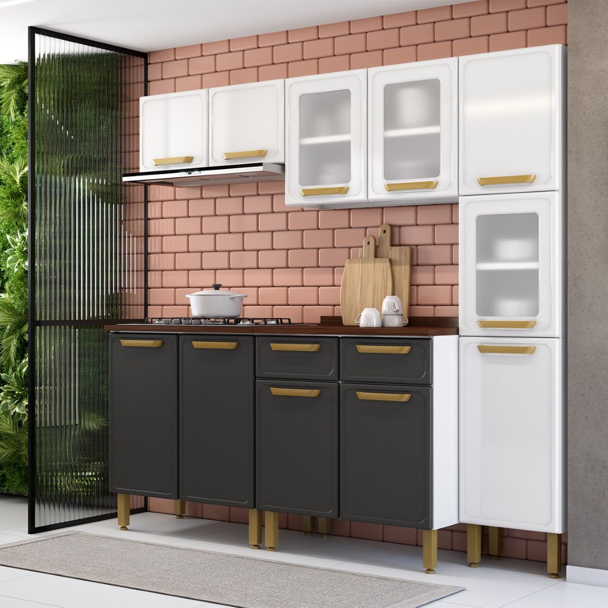 Cozinha Completa em Aço 11 Portas 2 Gavetas com Tampos em MDP Bella Bertolini