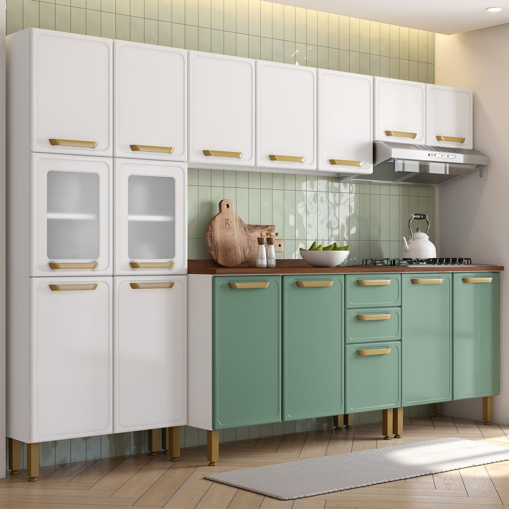 Cozinha Completa em Aço com Tampo MDP 16 Portas 2 Gavetas Bella Bertolini