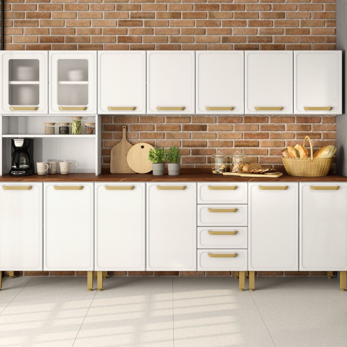 Cozinha Completa em Aço com Tampos em MDP 13 Ptas 4 Gav Bella Bertolini