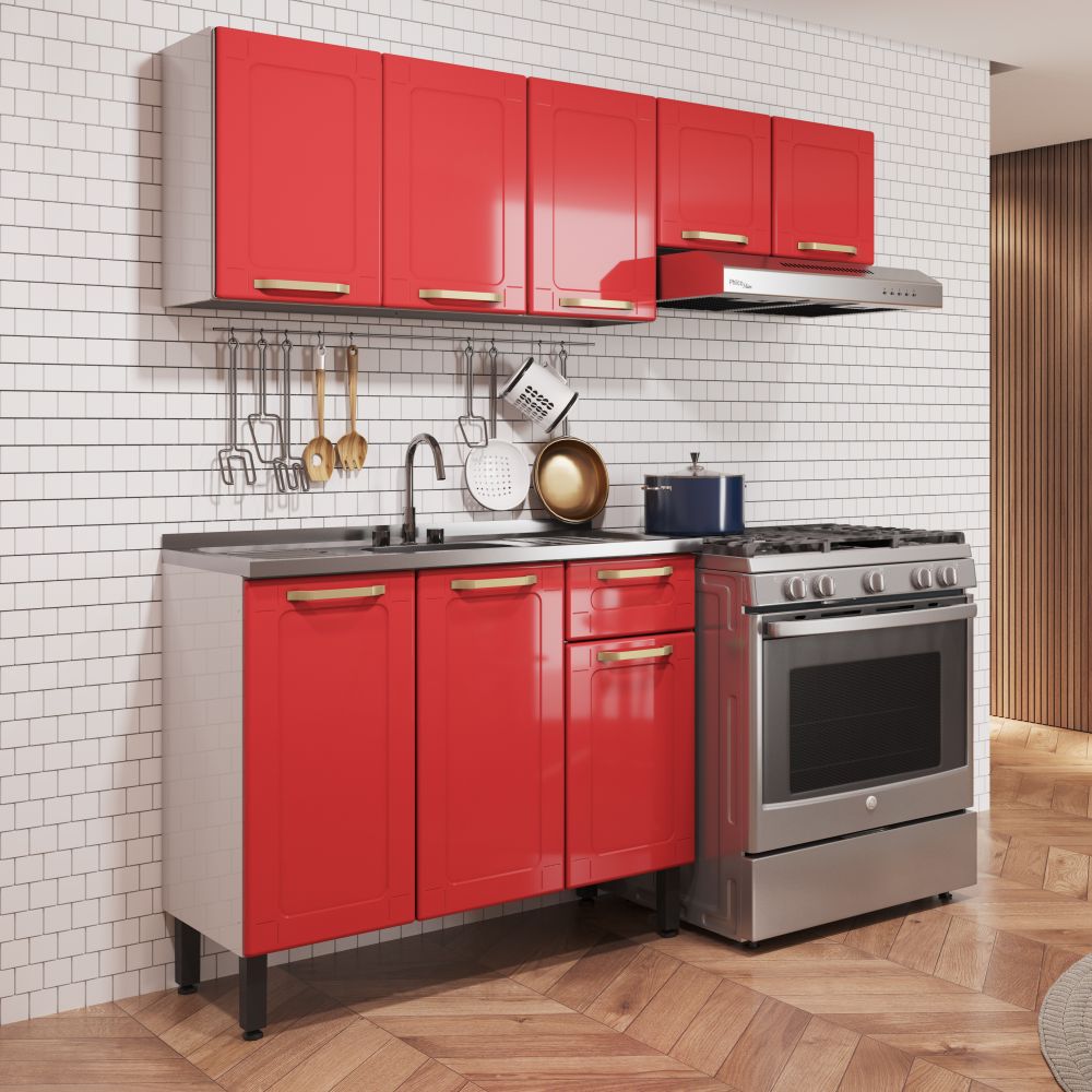 Cozinha Compacta com Pia 1 Gaveta 8 Portas Colors Bertolini