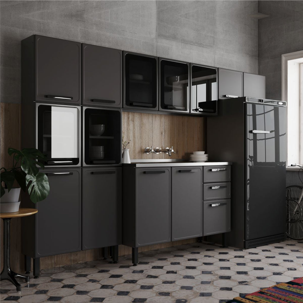 Cozinha Completa em Aço com Pia 14 Portas 2 Gavetas Estilo Bertolini