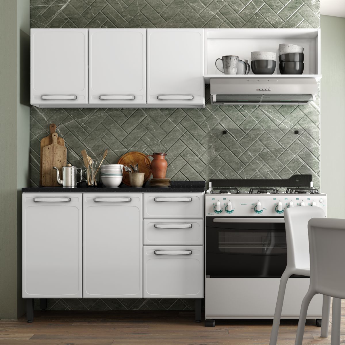 Cozinha Compacta em Aço 6 Portas 2 Gavetas Evidence Bertolini