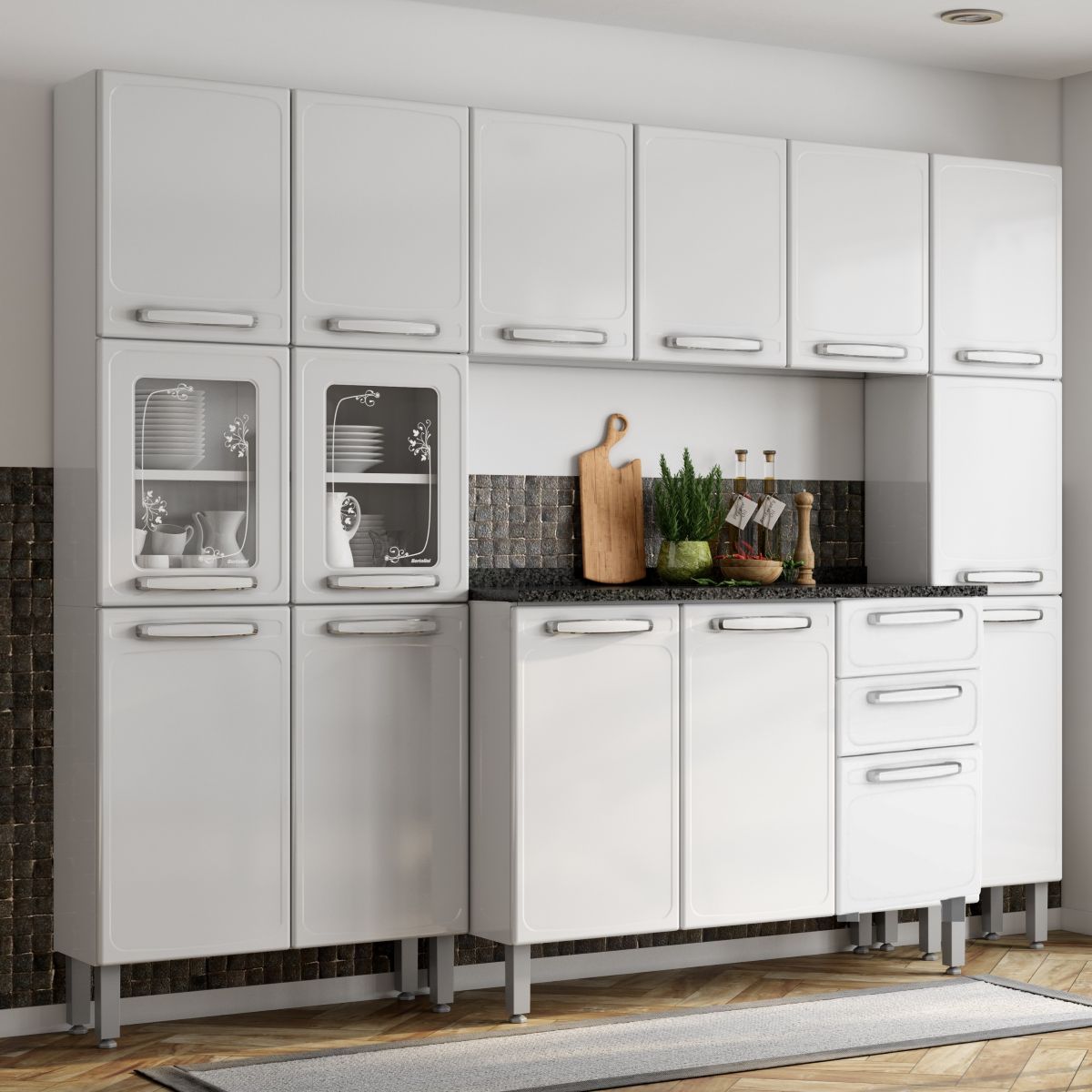 Cozinha Completa em Aço com Tampo MDP 15 Ptas 2 Gav Evidence Bertolini