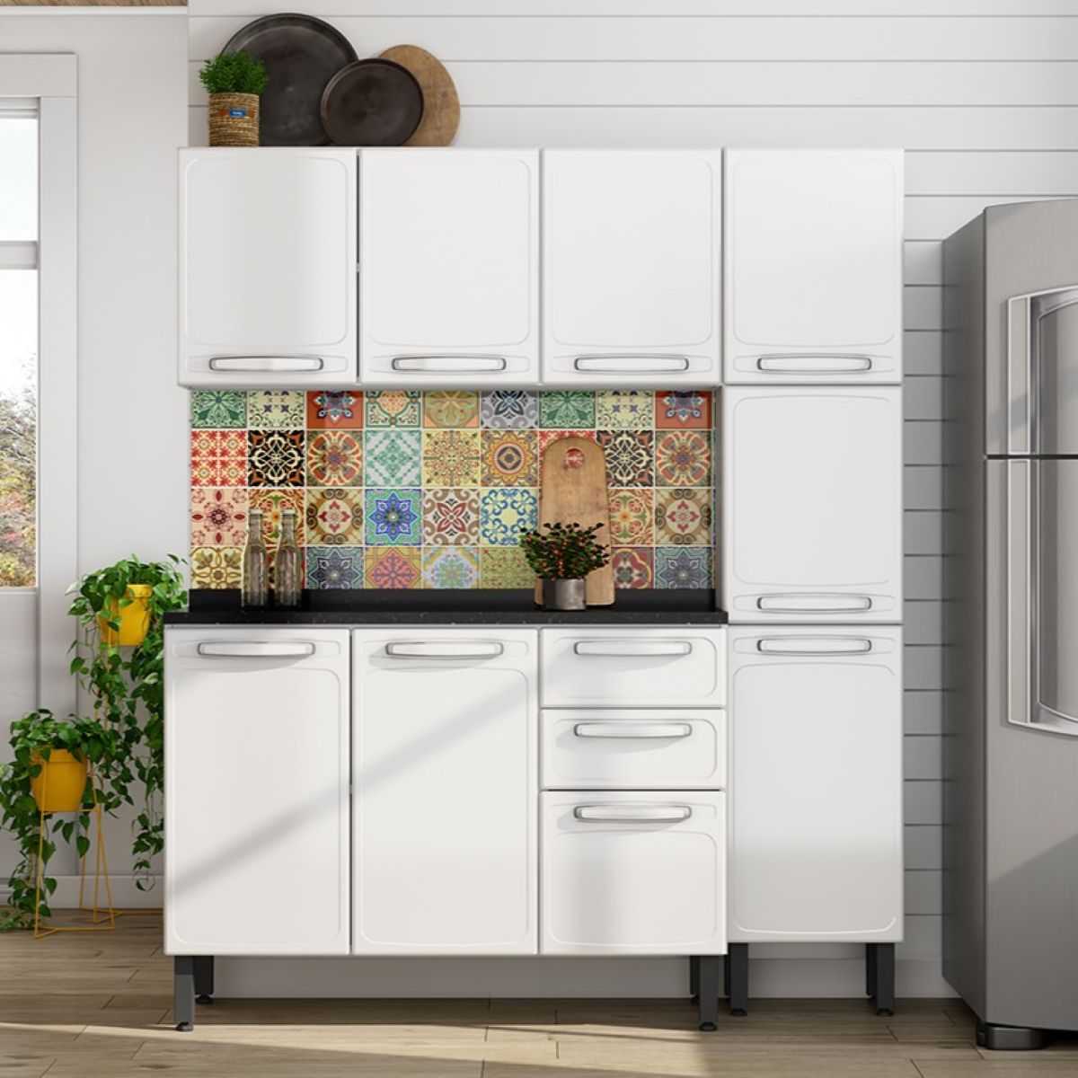 Cozinha Compacta em Aço 3 Peças 9 Portas 2 Gavetas Evidence Bertolini