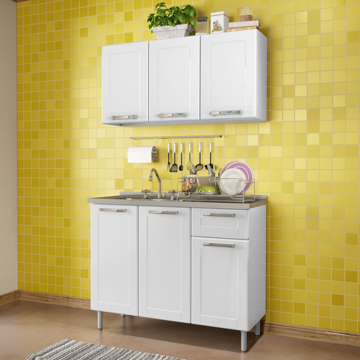 Cozinha Compacta em Aço com Pia 1 Gaveta Múltipla Bertolini