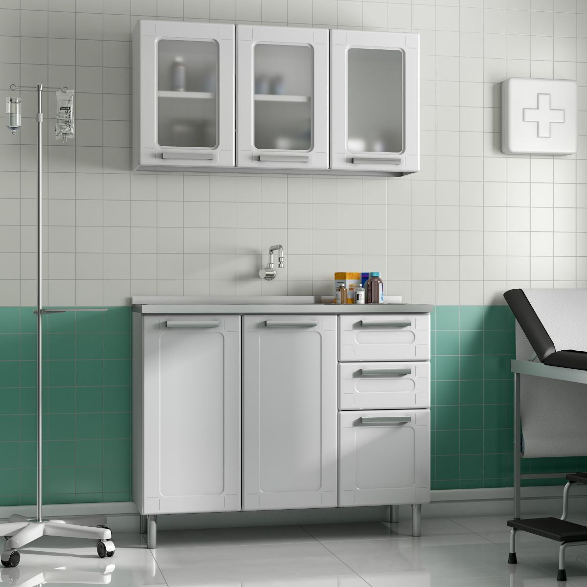 Armário para Clínicas/Enfermaria com Pia Múltipla Bertolini