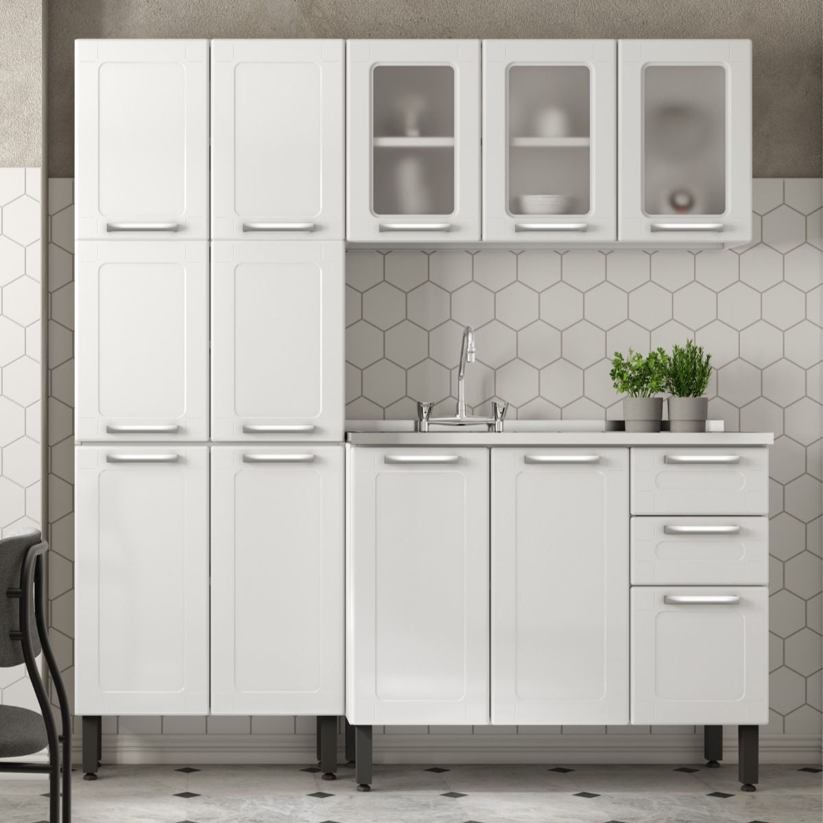 Cozinha Completa em Aço com Pia 2 Gavetas Múltipla Bertolini