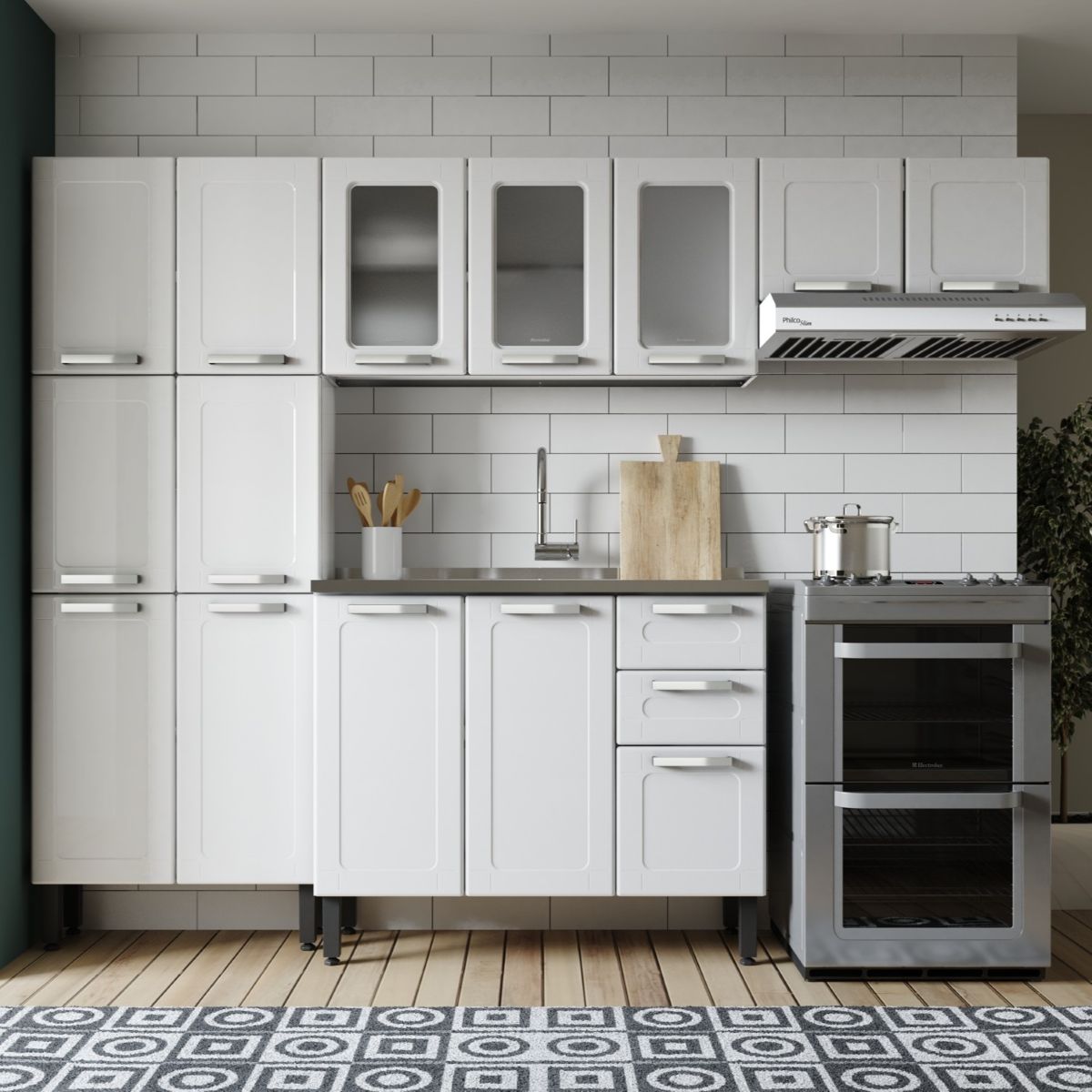 Cozinha Completa em Aço com pia 14 Ptas 2 Gav Múltipla Bertolini