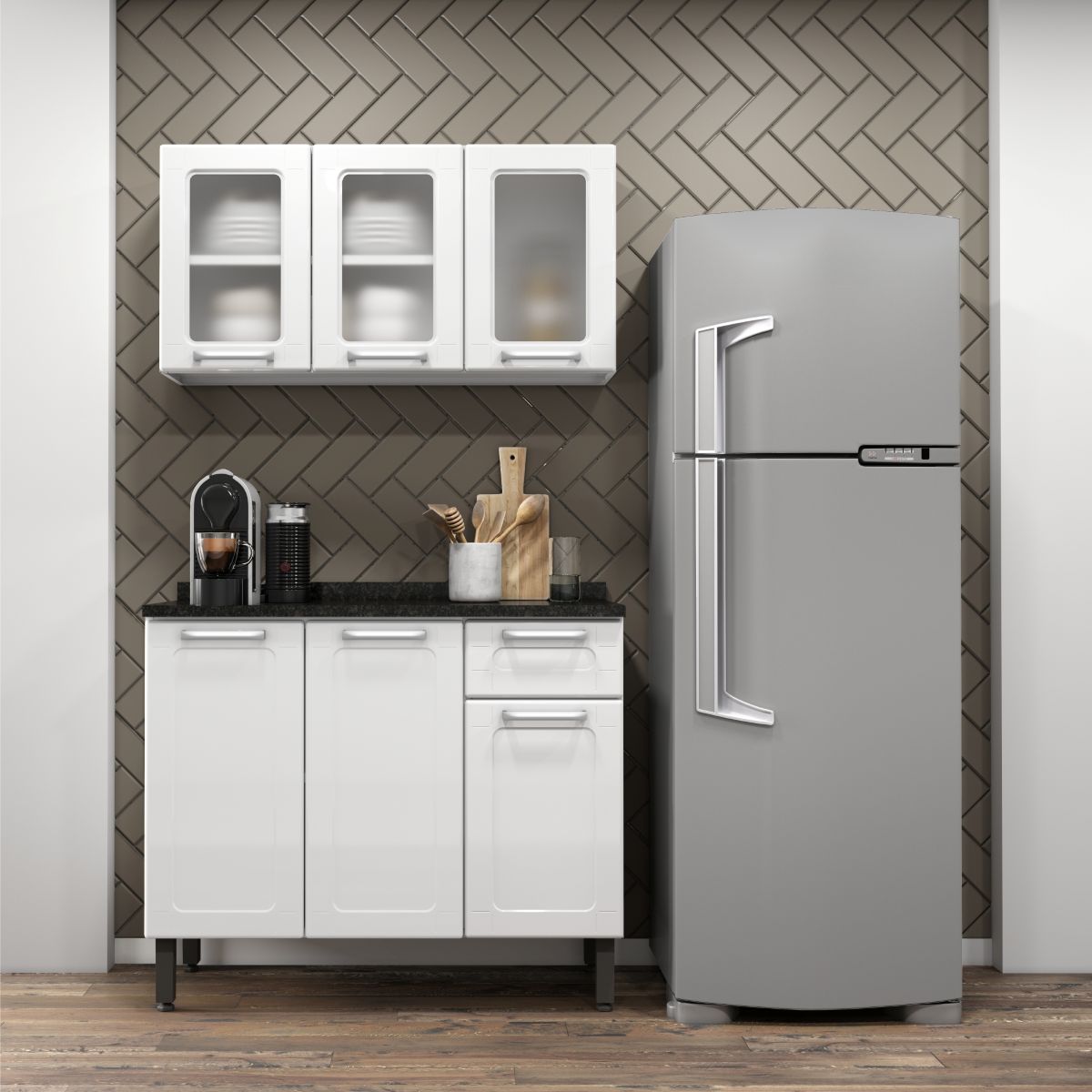 Cozinha Compacta em Aço 6 Portas 2 Gavetas Múltipla Bertolini