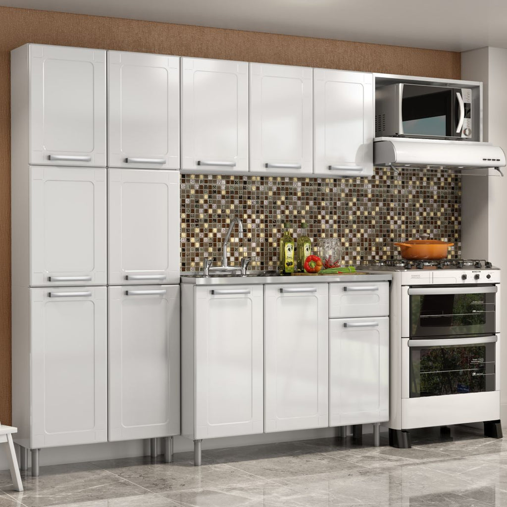 Cozinha Completa em Aço com Pia 12 Portas 1 Gaveta Múltipla Bertolini