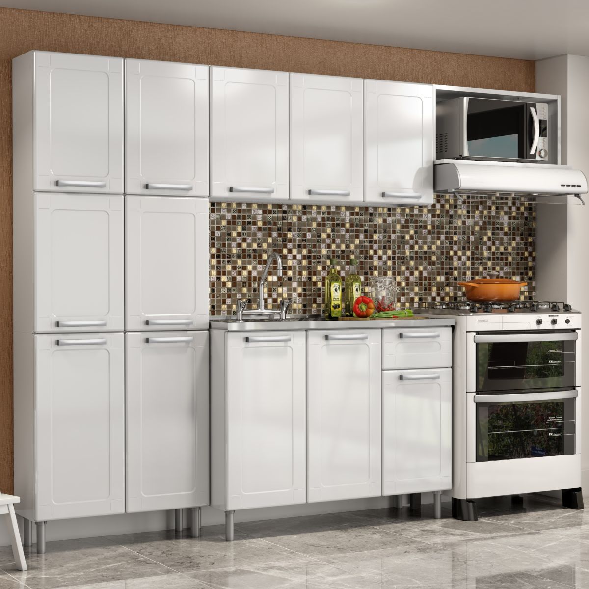 Cozinha Completa em Aço com Pia 12 Portas 1 Gaveta Múltipla Bertolini