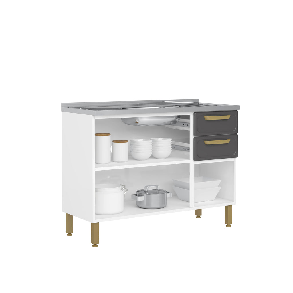 Cozinha Completa em Aço com Pia 2 Gavetas 14 Portas Bella Bertolini