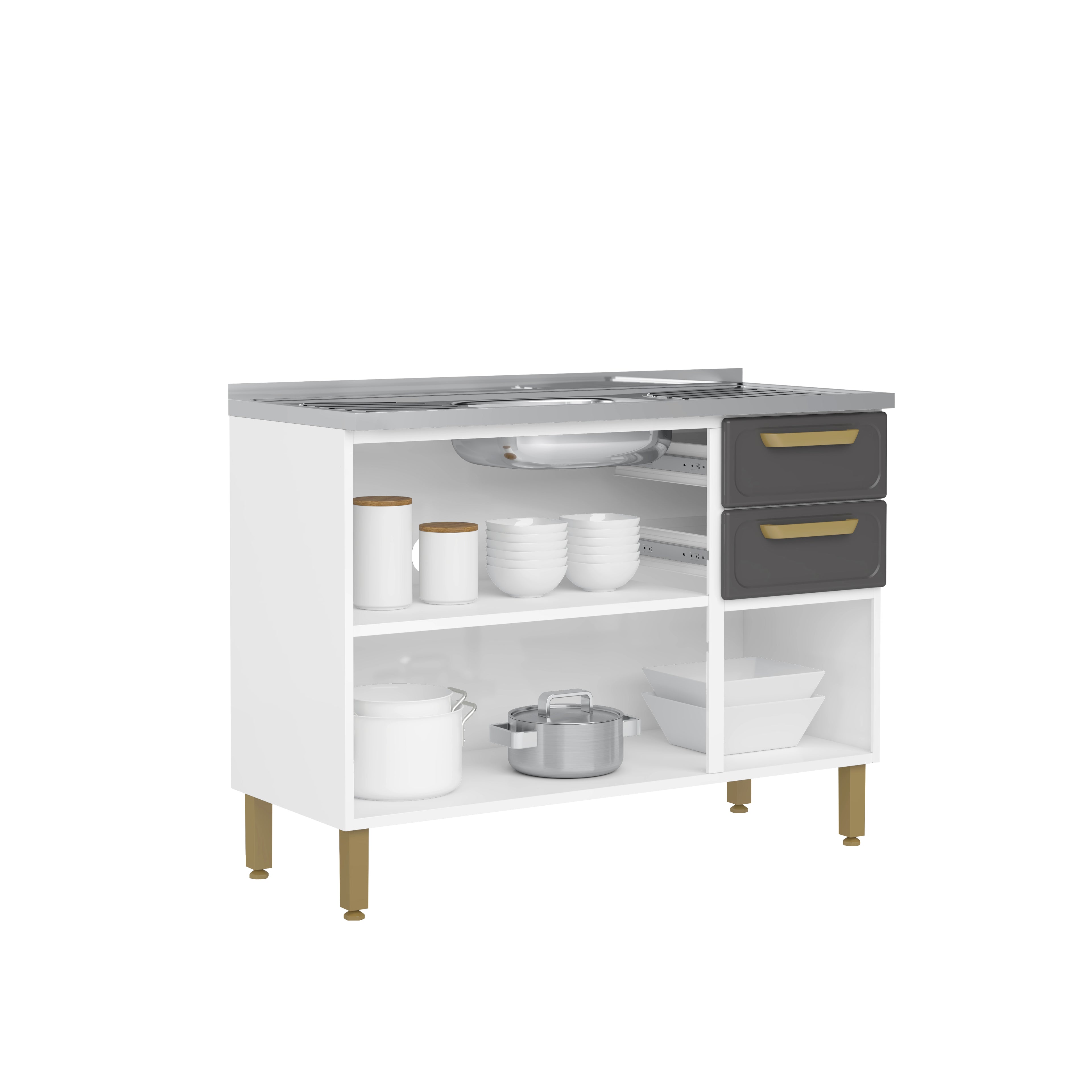 Cozinha Completa em Aço com Pia 2 Gavetas 14 Portas Bella Bertolini