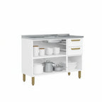 Balcão de Cozinha em Aço com Pia 3 Portas 2 Gavetas Bella Bertolini