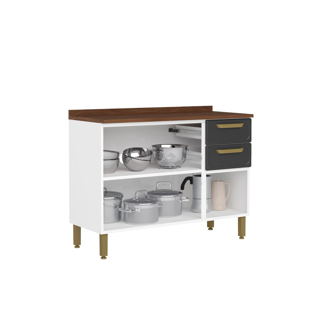 Cozinha Completa em Aço com Tampo em MDP 2 Gavetas 14 Portas Bella Bertolini