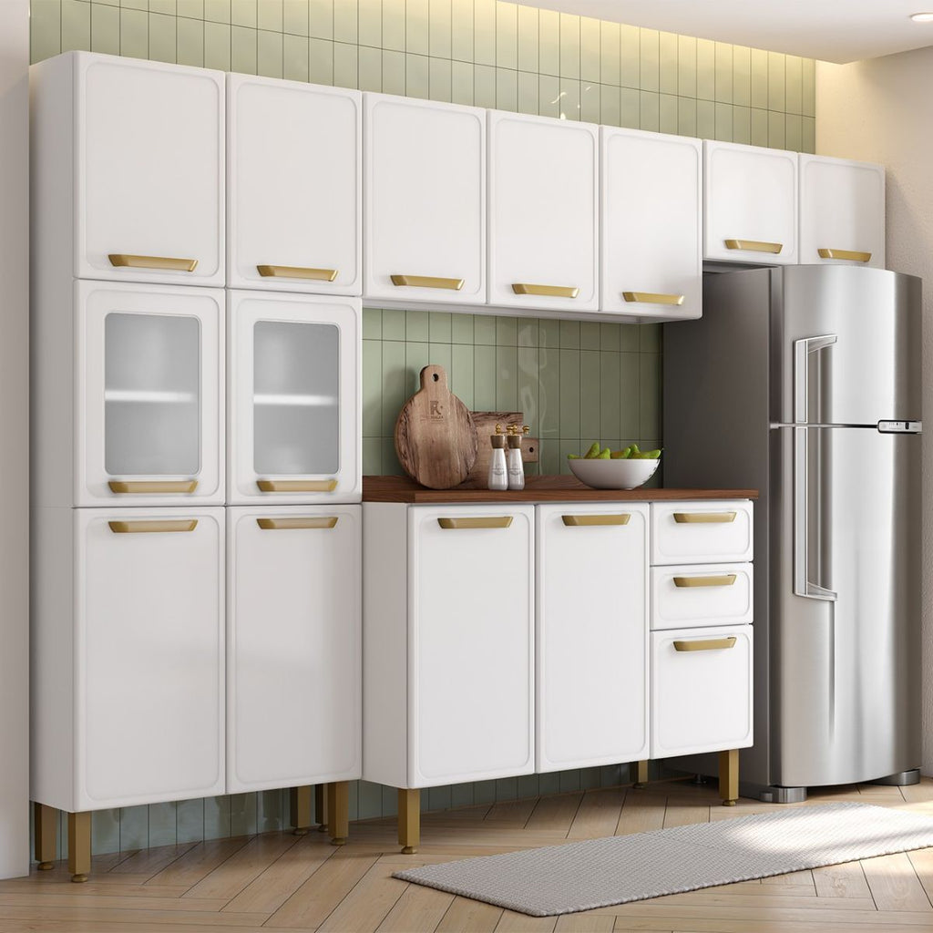 Cozinha Completa em Aço com Tampo 2 Gavetas 14 Portas Bella Bertolini