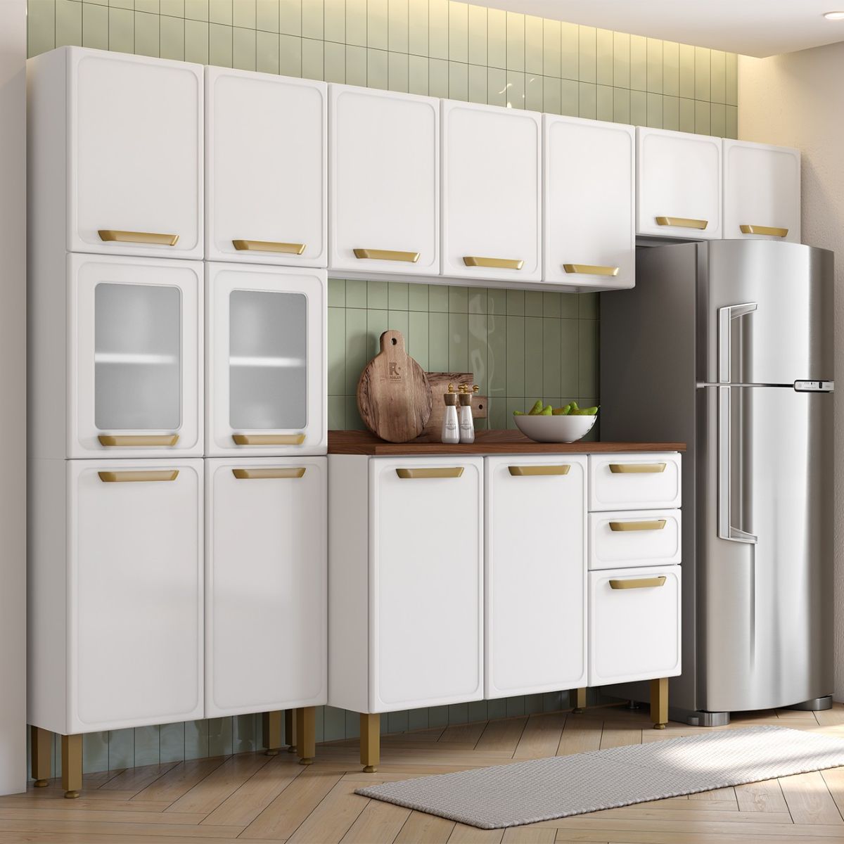 Cozinha Completa em Aço com Tampo 2 Gavetas 14 Portas Bella Bertolini