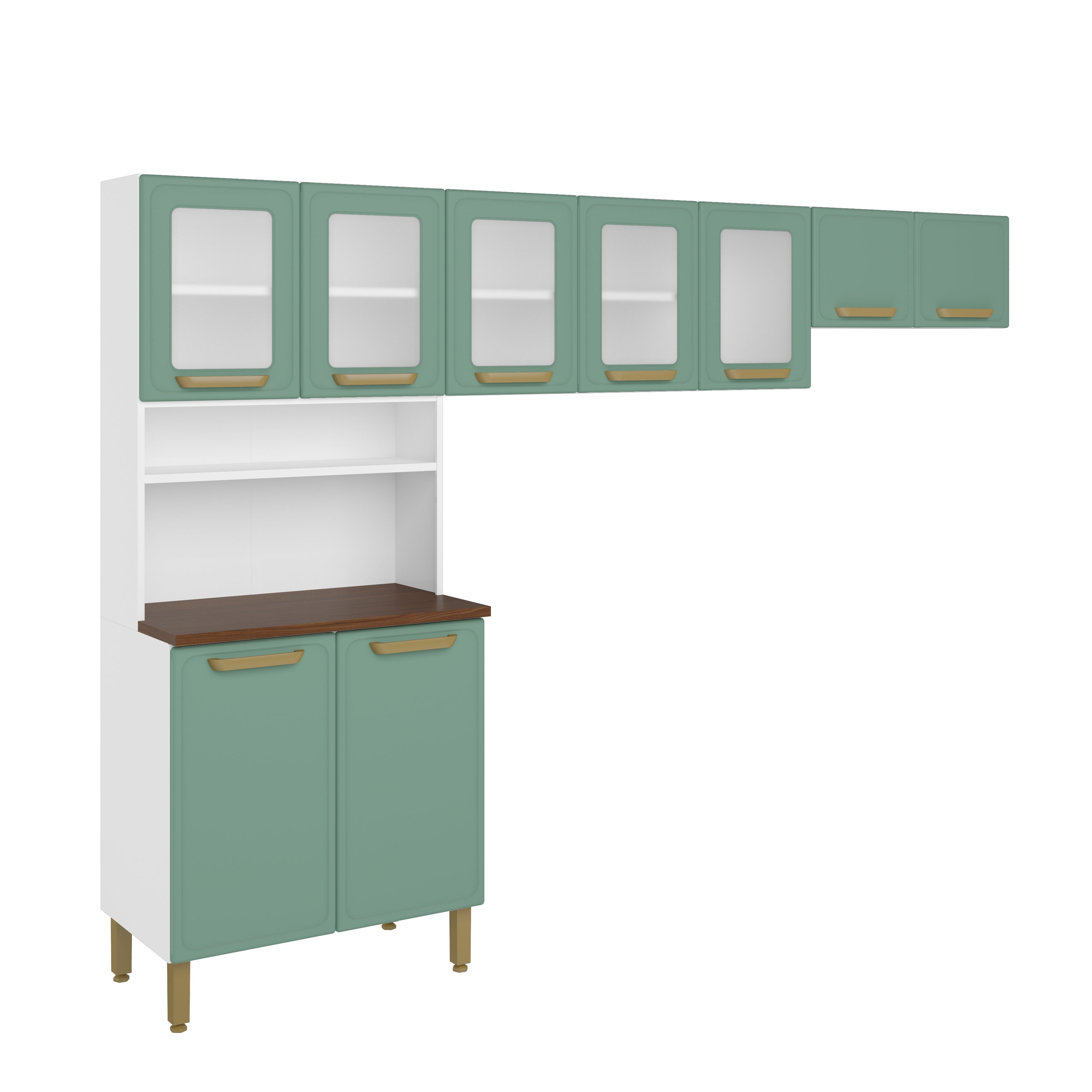 Cozinha de Aço Completa 9 Portas Linha Bella 3 Peças - Detalhes Dourados