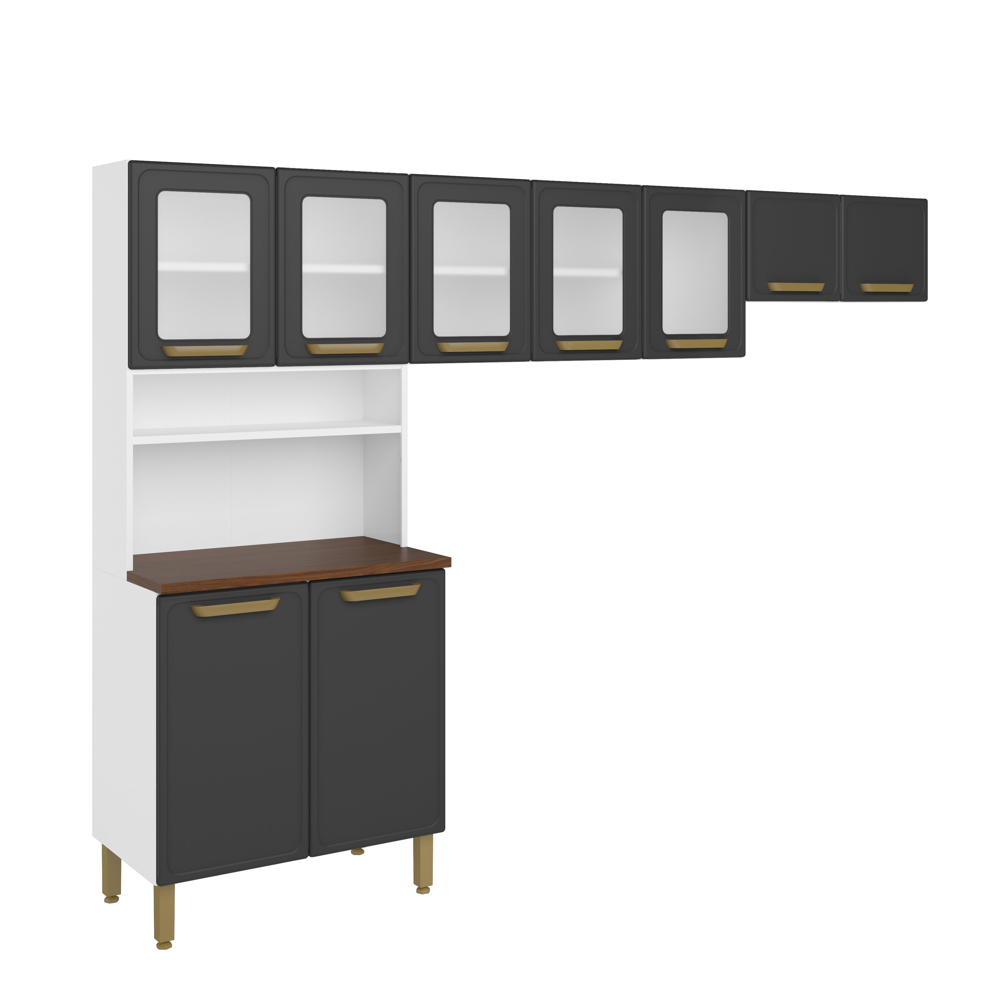 Cozinha de Aço Completa 9 Portas Linha Bella 3 Peças - Detalhes Dourados