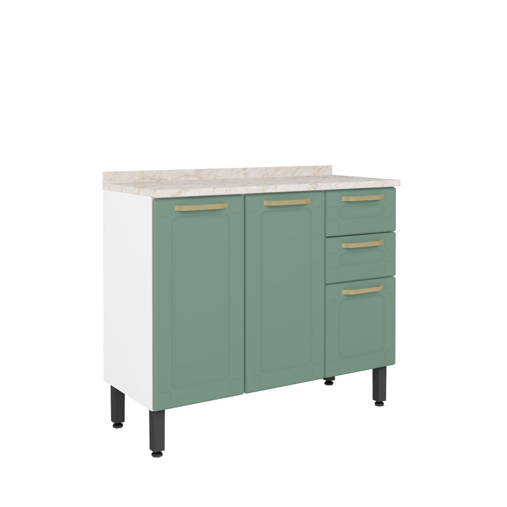 Balcão de Cozinha em Aço com Tampo 3 Portas 2 Gavetas Colors Bertolini
