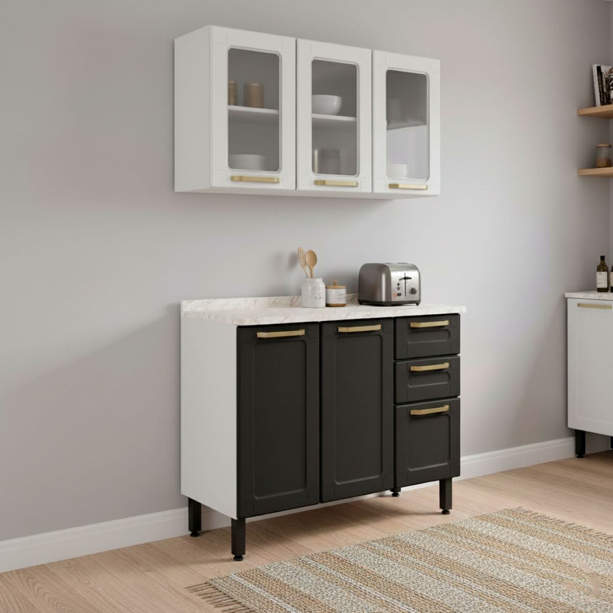 Cozinha Compacta em Aço com Tampo MDP 6 Portas 2 Gavetas Colors Bertolini