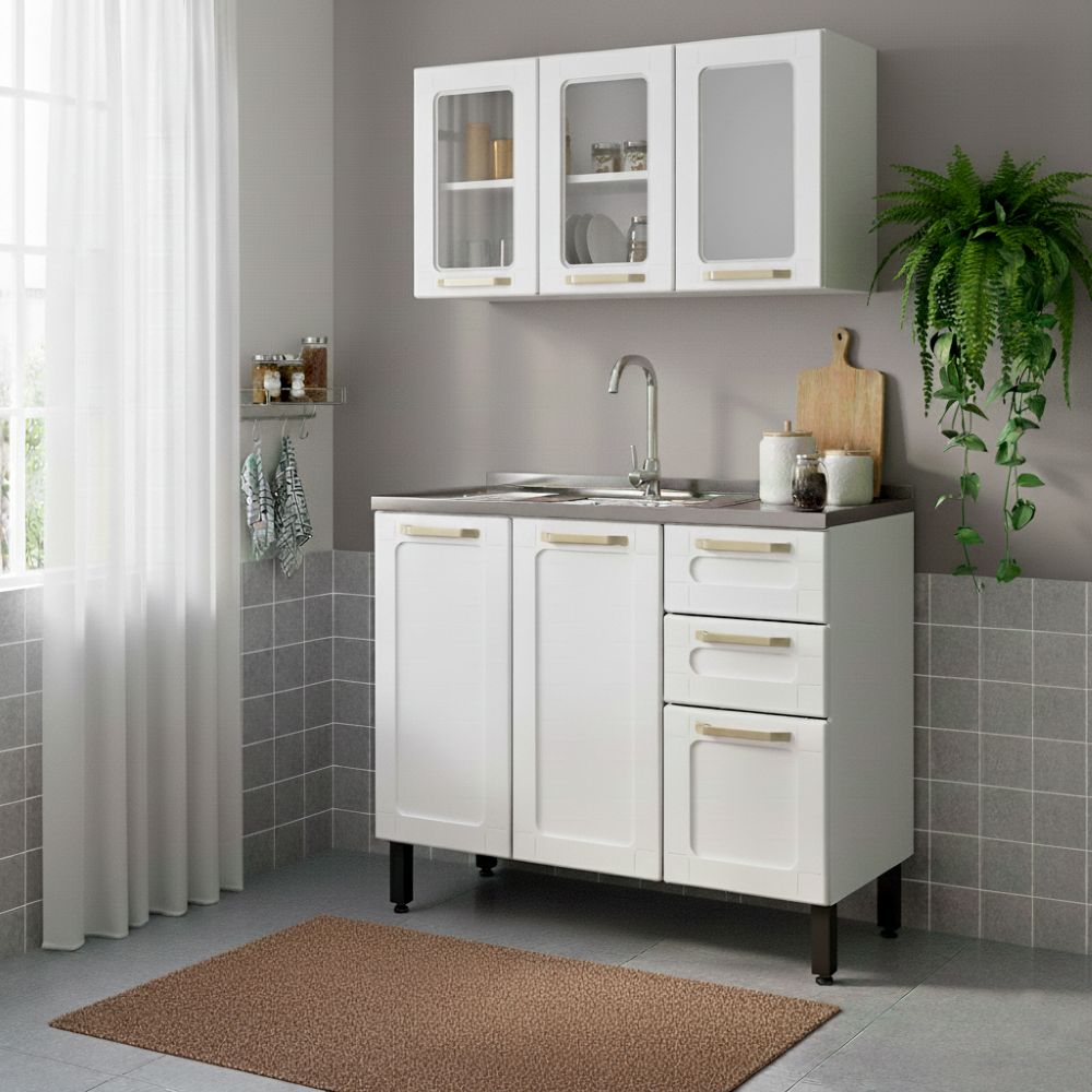 Cozinha Compacta com Pia 2 Gavetas 6 Portas Colors Bertolini