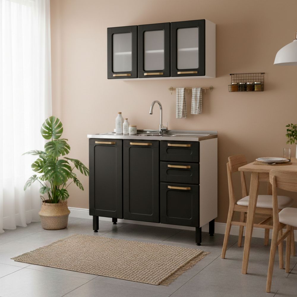 Cozinha Compacta com Pia 2 Gavetas 6 Portas Colors Bertolini
