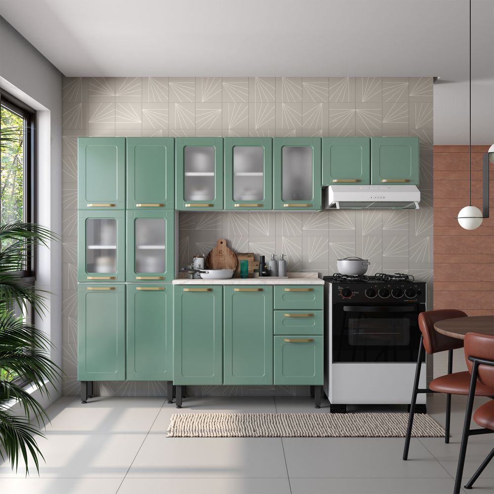Cozinha Completa em Aço 2 Gavetas 14 Portas Colors Bertolini